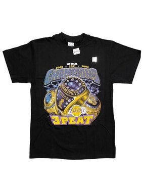 NWT Vintage LA Lakers NBA Champions 3Peat 2000-2002 Rings Graphic Black Tee